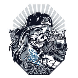 Chicano Rose Skull Girl Vector Image