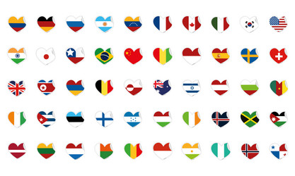 Set of heart shapes with different flags vector