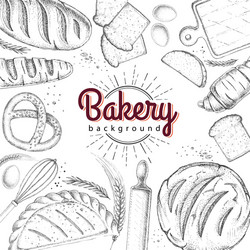 Bakery background top view of products vector