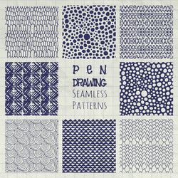 Nine Abstract Pen Sketch Patterns vector image