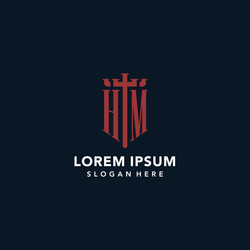 hm initial monogram logos with sword and shield vector image