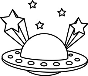 Line ufo universe object and shoothing stars vector