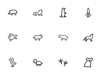 Set of 12 editable zoo outline icons includes vector