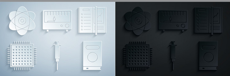 set syringe notebook processor book electrical vector image