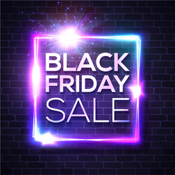 black friday sale neon sign square on brick vector