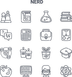set 16 nerd concept line icons 64x64 thin vector image