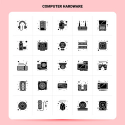 solid 25 computer hardware icon set glyph style vector image