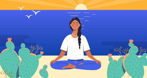 woman meditating concept vector