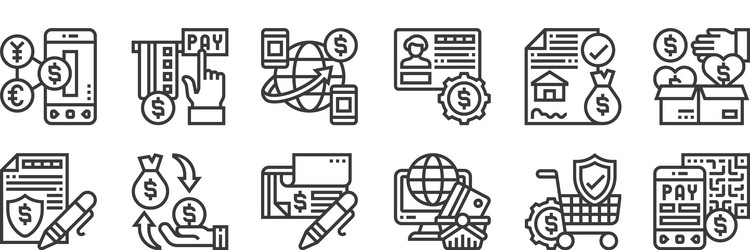 12 set linear payment element icons thin vector