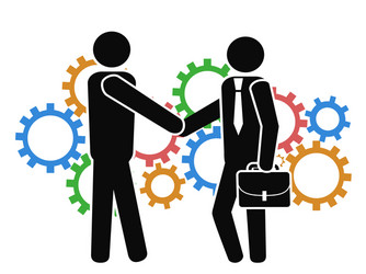 businessman shake hand on mechanism gears vector