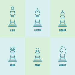 chess pieces with named outline icons vector