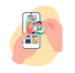 man views photos from smartphone gallery hands vector image