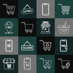 Set line add to shopping cart mobile vector