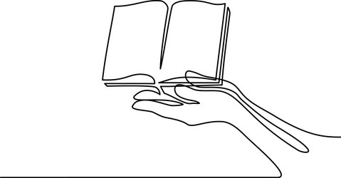 Hands with Open Book - Line Art vector image