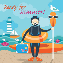 Summer sea diver with swim objects vector