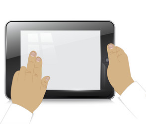 tablet computer in businessman hands vector