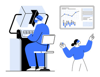 data analysts working with computer and overhead vector image