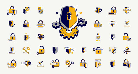 password access shield and padlock with key vector image