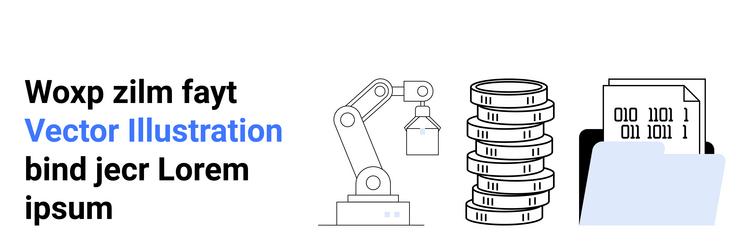 robotic arm stacking coins with binary data files vector image