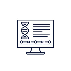 bioinformatics line icon with dna and computer vector image