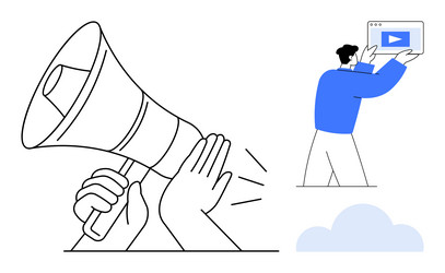 digital advertising concept with megaphone and man vector image