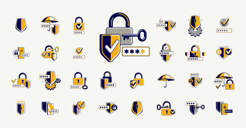 password access shield and padlock with key vector image