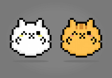 pixel 8 bit of fat cat animals for game assets vector