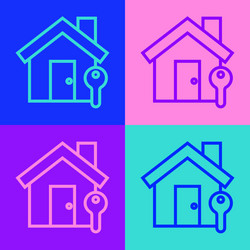 pop art line house with key icon isolated on color vector image