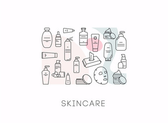 Skincare cosmetic line icon set vector