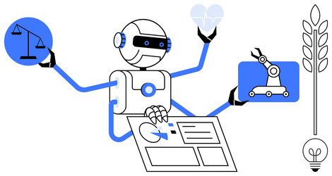 ai robot balancing ethics automation data vector image