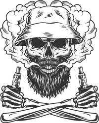 bearded and mustached skull wearing panama hat vector