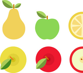 Colorful fruits and their pieces icon flat vector