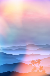 background with palm tree and mountains in the fog vector image