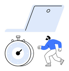 man running towards a clock beneath laptop vector image