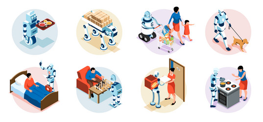 Robot Assistant Set - Isometric vector image