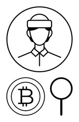 virtual reality user exploring cryptocurrency vector image