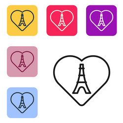 black line eiffel tower with heart icon isolated vector image