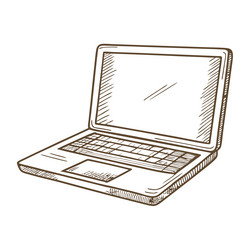 hand drawn sketch of open laptop computer digital vector image