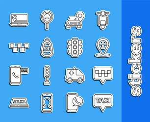 set line map pointer with taxi car key remote vector image