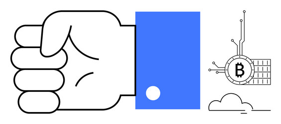 fist with bitcoin blockchain symbol and cloud vector image