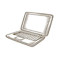 hand drawn open laptop sketch notebook computer vector image