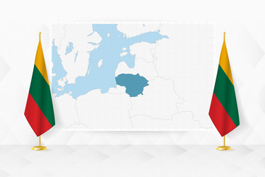 map of lithuania and flags on flag vector image