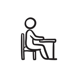 student sitting on chair at the desk sketch icon vector