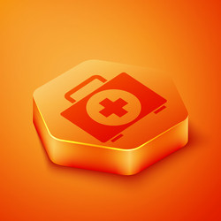 Isometric first aid kit icon isolated on orange vector