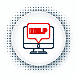 line computer monitor and help icon isolated vector image
