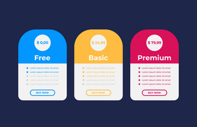 Pricing table for websites and applications vector