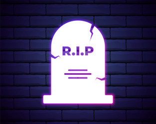 glowing neon tombstone with rip written vector