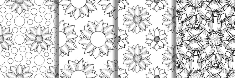 Outline lotus seamless pattern set repeat vector