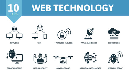 Web technology icon set contains editable icons vector