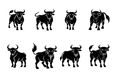 collection of black full bull body with white Vector Image